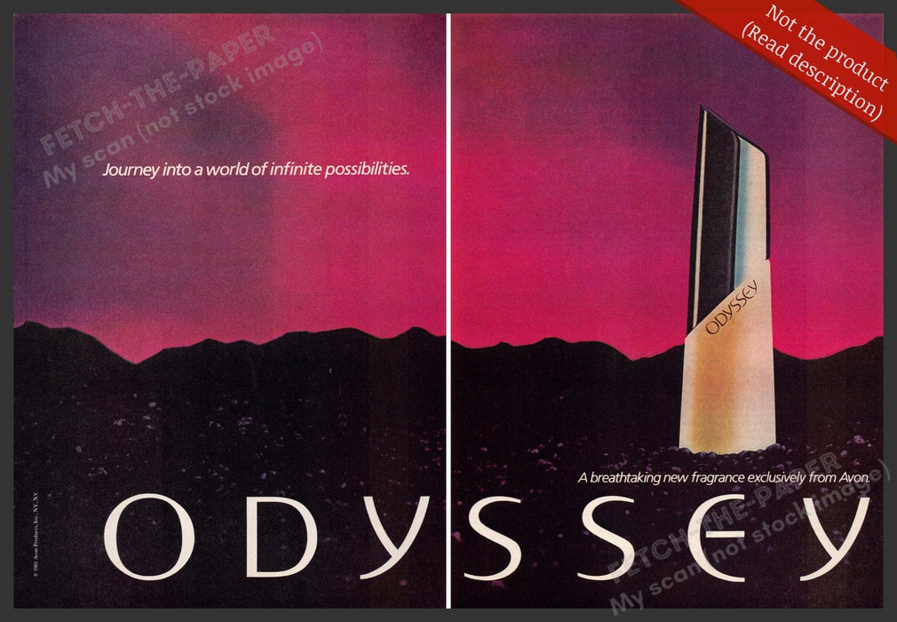 Avon 1980s Magazine Print Ad (2 pages) 1981 Odyssey "infinite possibilities" Fetch-the-Paper