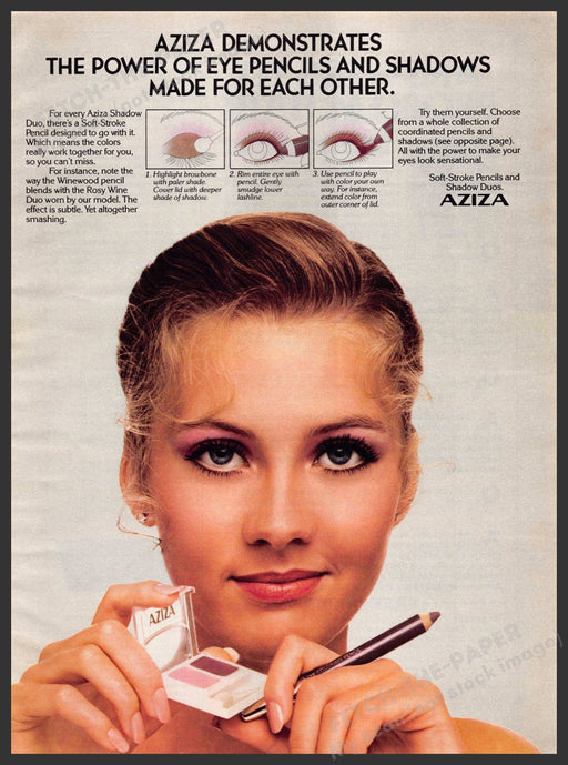Aziza Eye Pencils 1980s Print Advertisement 1981 Cosmetics Aziza