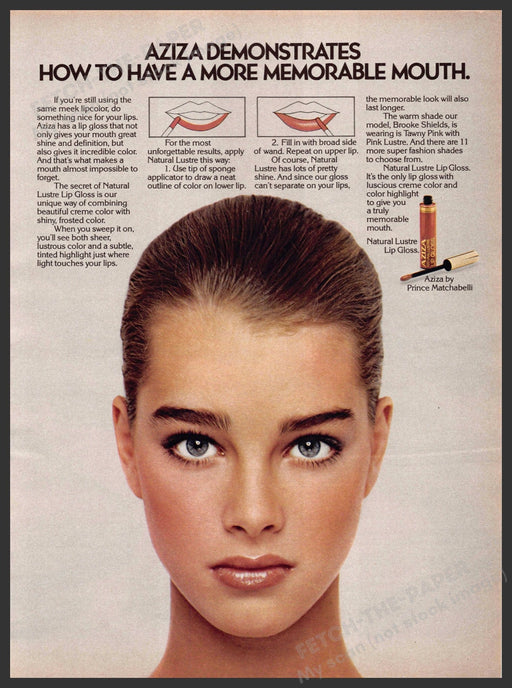 Aziza Lip Gloss 1970s Print Advertisement 1979 "A more memorable mouth" Aziza