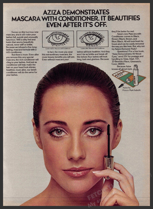 Aziza Mascara 1970s Print Advertisement 1977 Beautifies Aziza