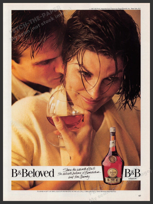 B & B Brandy Liqueur 1980s Print Advertisement Ad 1987 Neck Couple Fetch-the-Paper