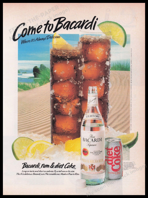 Bacardi and Diet Coke 1980s Print Advertisement Ad 1987 Fetch the Paper!