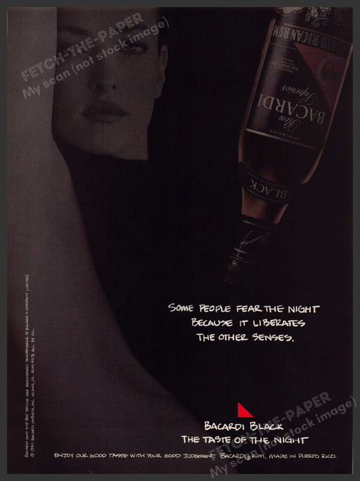 Bacardi Black 1990s Print Advertisement 1990 "The night liberates other senses" Fetch-the-Paper