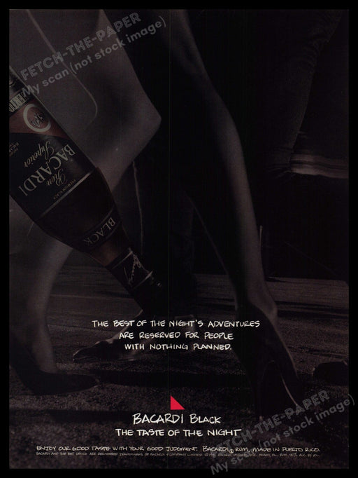 Bacardi Black Rum 1990s Print Advertisement Ad 1991 "The taste of the night" Leg Fetch-the-Paper