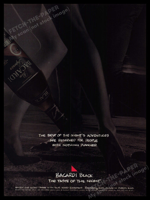 Bacardi Black Rum 1990s Print Advertisement Ad 1991 "The taste of the night" Leg Fetch-the-Paper