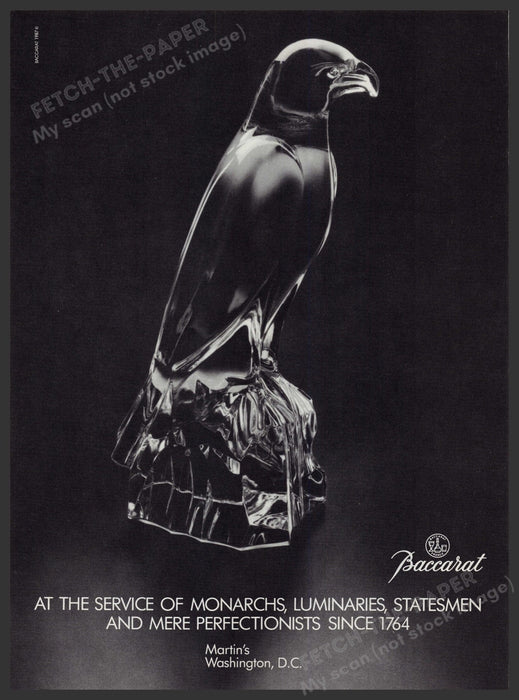 Baccarat Bird Eagle Hawk 1980s Print Advertisement Ad 1987 Crystal Fetch-the-Paper