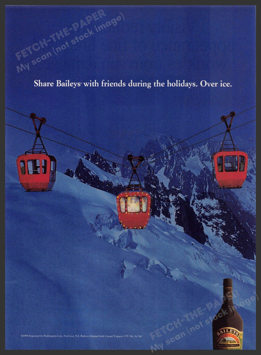 Baileys 1990s Magazine Print Advertisement 1998 Holidays Ski Lift Nighttime Fetch-the-Paper