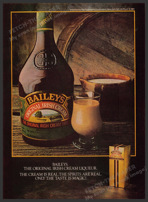 Baileys Irish Cream 1980s Print Advertisement 1981 Liqueur "The taste is magic" Baileys