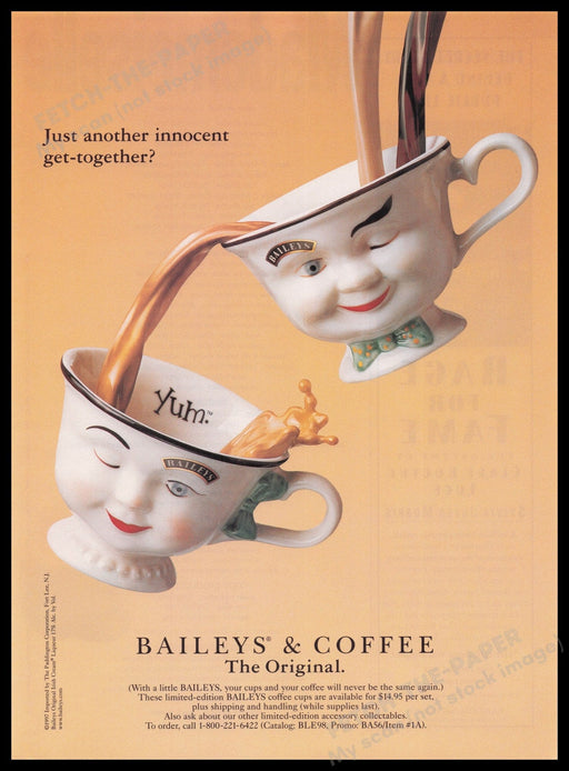 Baileys Irish Cream Tea Cups 1990s Print Advertisement Ad 1997 Fetch the Paper!