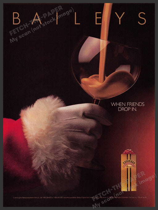 Baileys Santa Claus 1980s Print Advertisement Ad 1988 "When friends drop in" Fetch-the-Paper