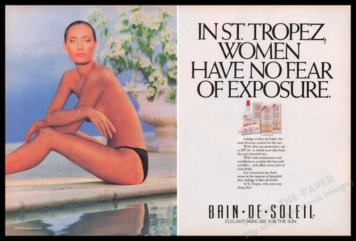 Bain De Soleil 1980s Print Advertisement (2 pgs) 1988 "No Fear of Exposure" Fetch the Paper!