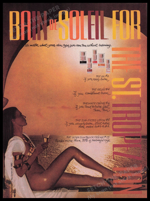 Bain De Soleil 1980s Print Advertisement Ad 1980 Sunset Tan Legs Bare Skin Fetch the Paper!