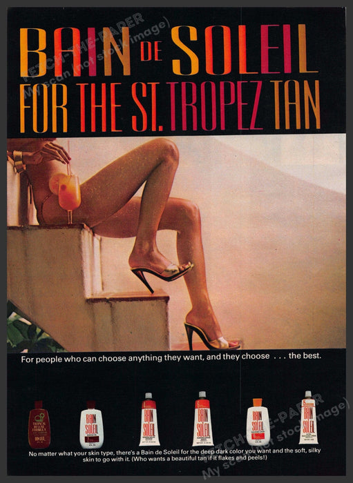Bain de Soleil St. Tropaz Tan 1970s Print Advertisement 1979 Long Legs Stairs Bain de Soleil