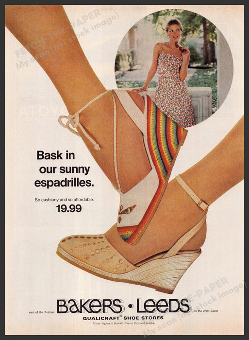 Bakers Leeds 1980s Magazine Print Ad 1981 Espadrilles Shoes Sandals Feet Fetch-the-Paper