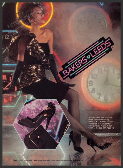 Bakers Leeds 1980s Print Advertisement 1987 Shoes Legs Time Clocks Neon Totally Bakers Leeds