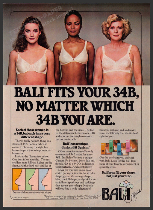 Bali Bras 1980s Print Advertisement 1984 "Bali fits your 34B" Lingerie Fetch-the-Paper