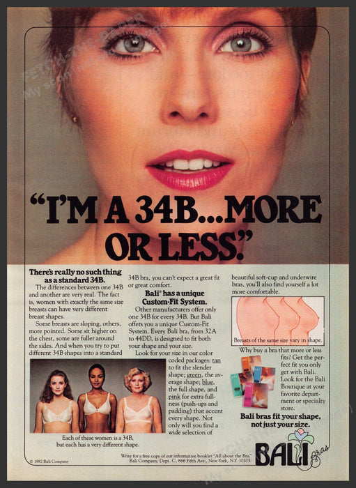 Bali Bras 34B or Less 1980s Print Advertisement 1982 Lingerie Fetch-the-Paper