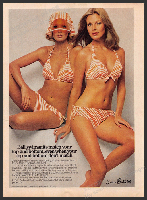 Bali Swimwear 1970s Print Advertisement 1976 Two Women in Bikinis Fetch-the-Paper