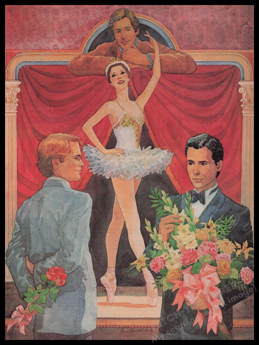 Ballerina Illustration 1980s Magazine Illustration 1980 Male Admirers Fetch the Paper!