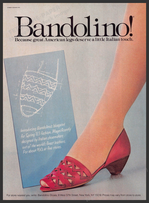 Bandolino Shoes 1980s Print Advertisement 1983 Legs Italian Touch Fetch-the-Paper