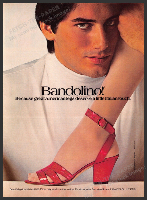 Bandolino Shoes 1980s Print Advertisement 1984 Legs Deserve Italian Touch Fetch-the-Paper