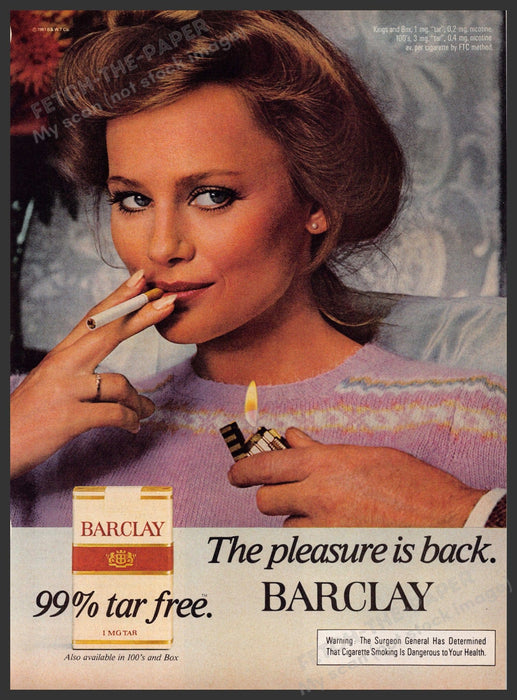 Barclay 1980s Magazine Print Ad 1981 "The pleasure is back" Woman Light Fetch-the-Paper