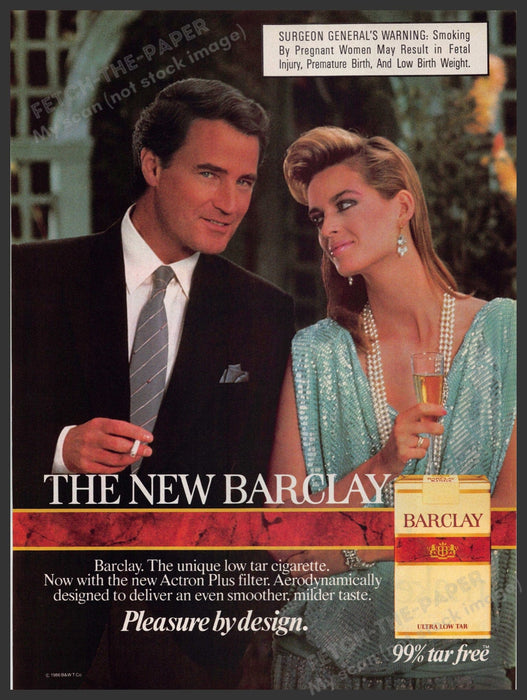Barclay Cigarettes 1980s Magazine Print Advertisement 1986 Couple Wealthy Barclay