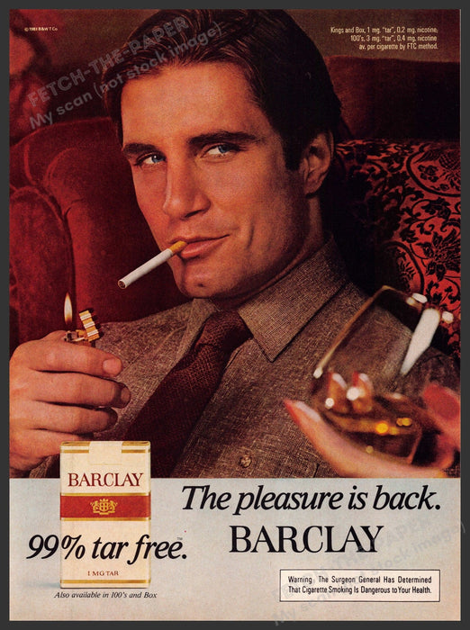 Barclay Cigarettes 1980s Print Advertisement 1981 Gentleman with Tie Relaxing Barclay