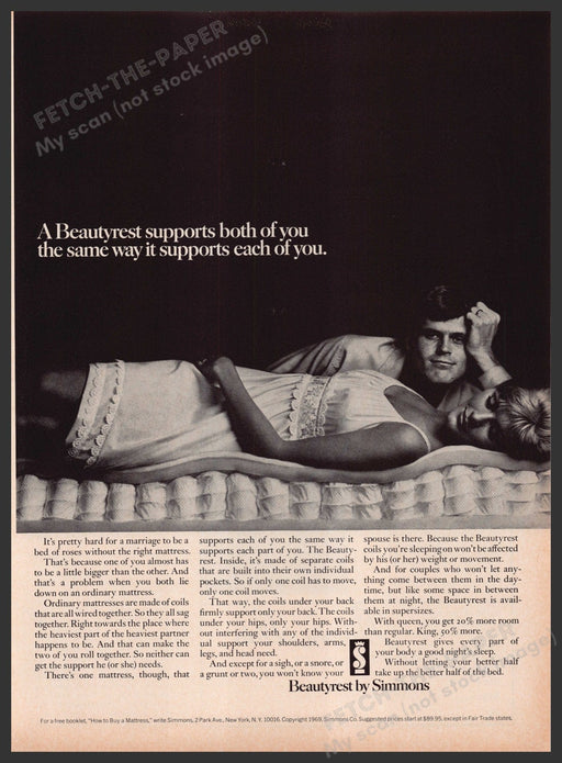 Beautyrest by Simmons Mattress 1960s Print Advertisement Ad 1969 Couple Fetch the Paper!