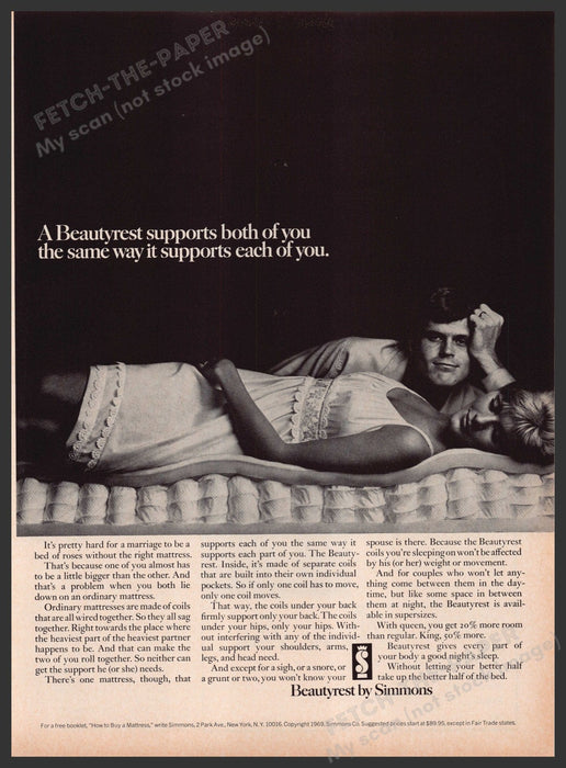 Beautyrest by Simmons Mattress 1960s Print Advertisement Ad 1969 Couple Fetch the Paper!