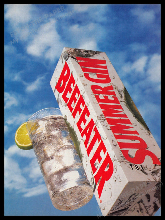 Beefeater Summer Gin 1990s Print Advertisement Ad 1991 Tall Angle Fetch-the-Paper