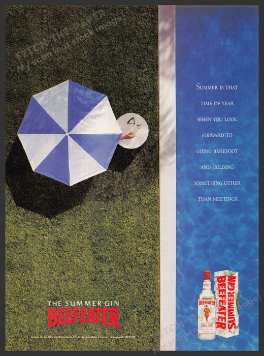 Beefeater Summer Gin 1990s Print Advertisement Ad 1992 Poolside Umbrella Fetch-the-Paper