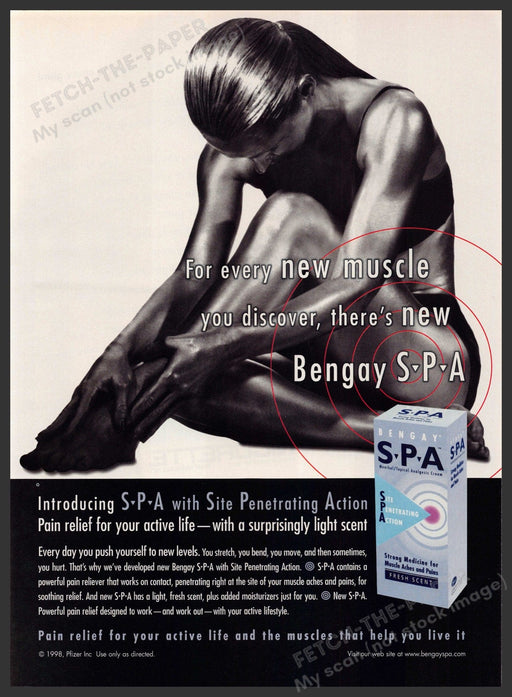 Bengay SPA 1990s Magazine Print Advertisement 1998 Female Muscles Body Fetch-the-Paper