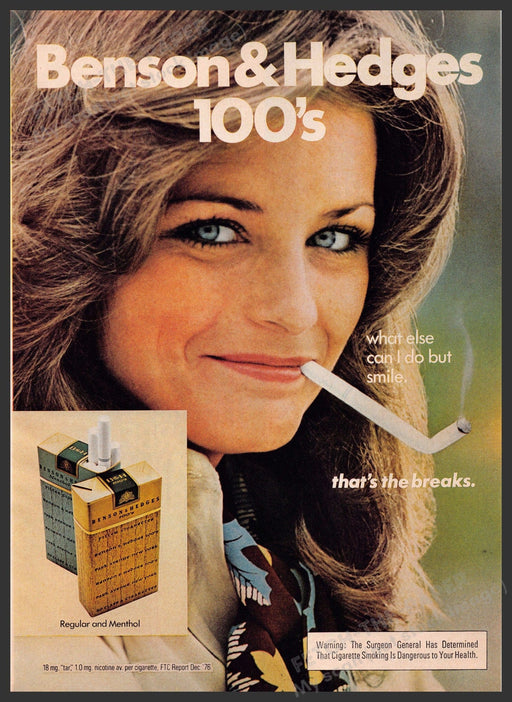 Benson & Hedges 1970s Print Advertisement 1977 Girl Bent Cigarette Breaks Fetch-the-Paper