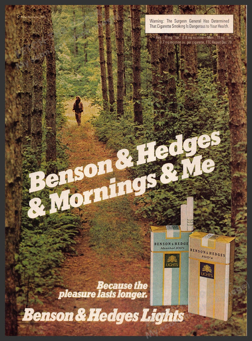 Benson & Hedges 1980s Magazine Print Ad 1981 "Mornings and me" Forrest Woods Fetch-the-Paper