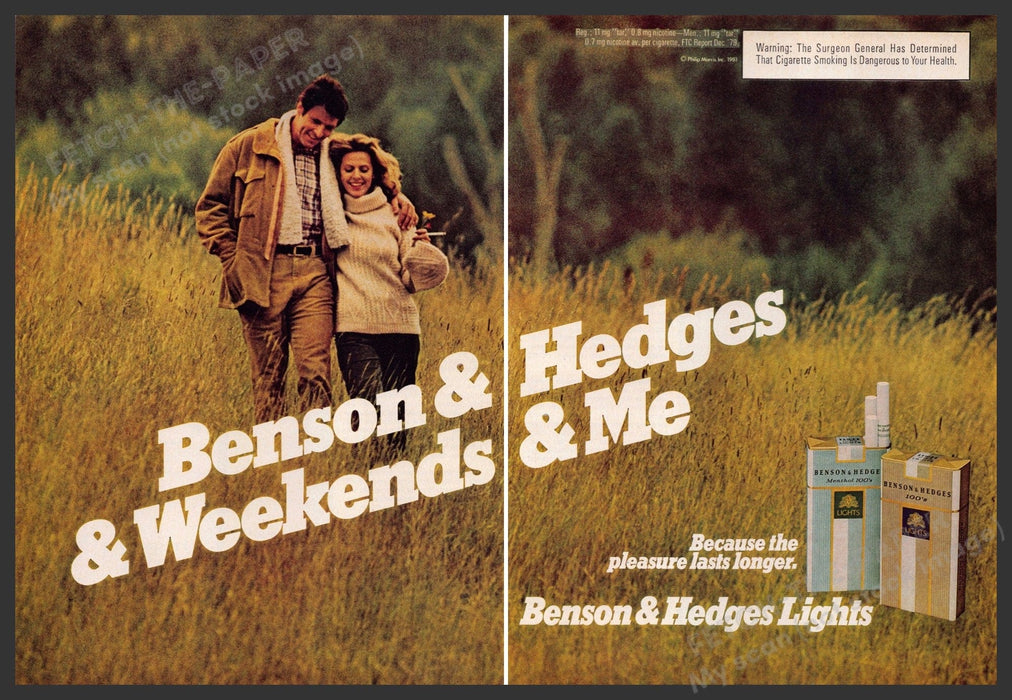 Benson & Hedges 1980s Magazine Print Ad (2 pages) 1981 Weekends & Me Fetch-the-Paper