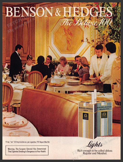 Benson & Hedges 1980s Magazine Print Advertisement 1983 Restaurant Dining Benson & Hedges