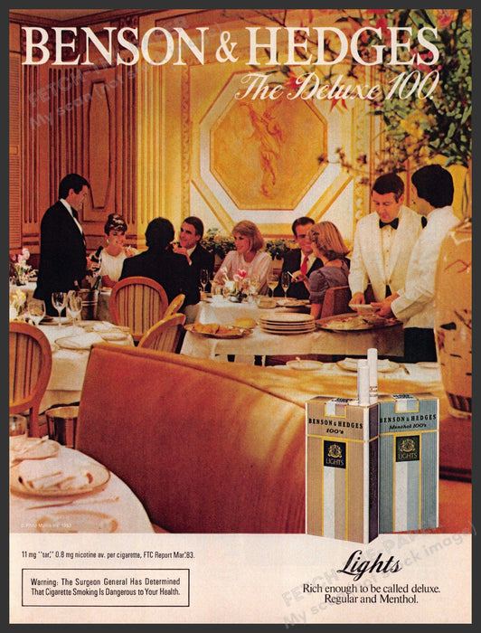 Benson & Hedges 1980s Magazine Print Advertisement 1983 Restaurant Dining Benson & Hedges
