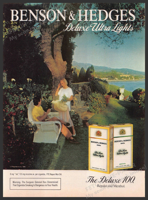 Benson & Hedges 1980s Magazine Print Advertisement 1984 Garden by the Water Benson & Hedges