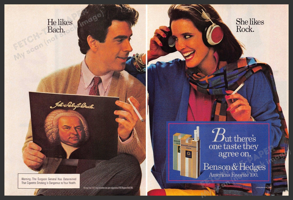 Benson & Hedges 1980s Magazine Print Advertisement (2 pages) 1985 Bach & Rock Benson & Hedges