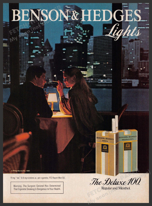 Benson & Hedges Cigarettes 1980s Print Advertisement 1984 Possible Twin Towers Fetch-the-Paper