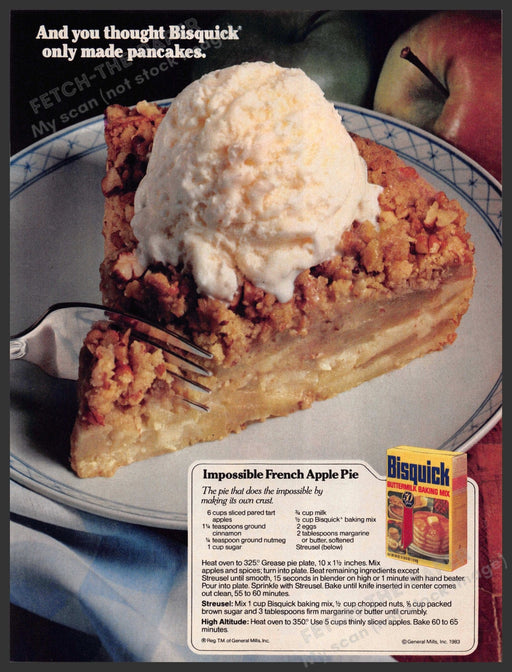 Bisquick 1980s Magazine Print Advertisement 1983 "Impossible French Apple Pie" Bisquick