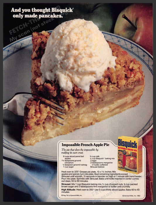 Bisquick 1980s Magazine Print Advertisement 1983 "Impossible French Apple Pie" Bisquick