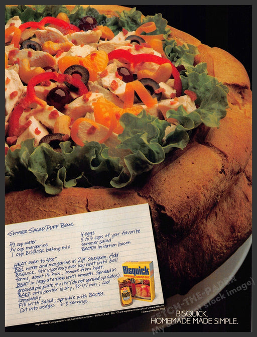Bisquick 1980s Magazine Print Advertisement 1985 "Summer Salad Puff Bowl" Recipe Bisquick