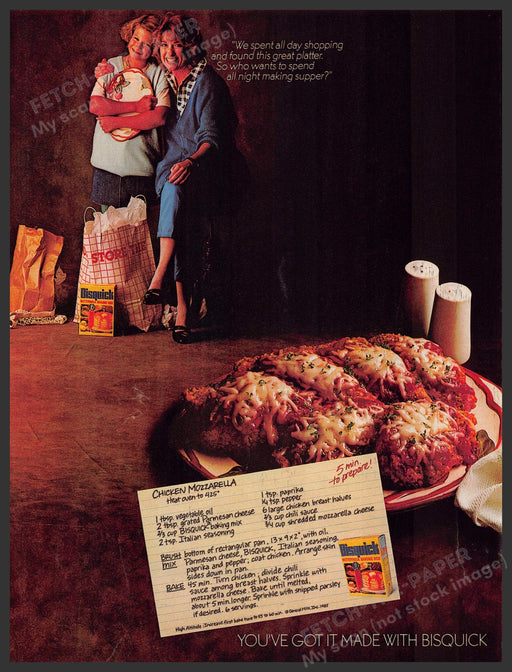 Bisquick 1980s Magazine Print Advertisement 1986 "Chicken Mozzarella" Recipe Bisquick