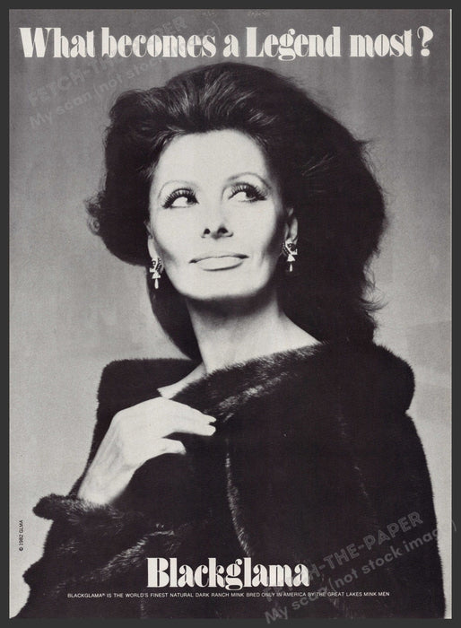 Blackglama Sophia Loren Fur Coats 1980s Print Advertisement Ad 1982 Fetch the Paper!