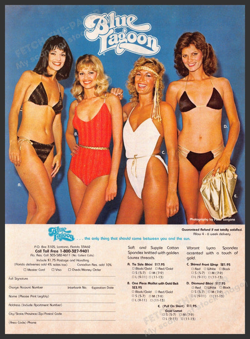 Blue Lagoon Swimwear 1980s Print Advertisement 1982 Legs Between You and the Sun Fetch-the-Paper
