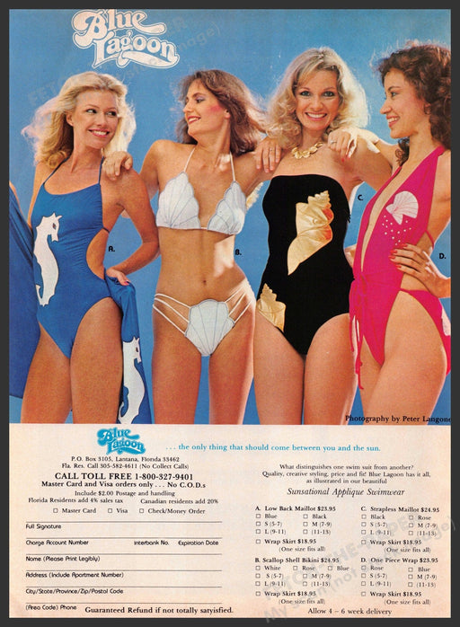 Blue Lagoon Swimwear 1980s Print Advertisement 1982 Sea Shells Nautical Fetch-the-Paper