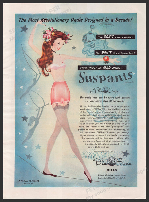 Blue Swan Mills Suspants Undies Underwear 1940s Print Advertisement Ad 1947 Fetch-the-Paper