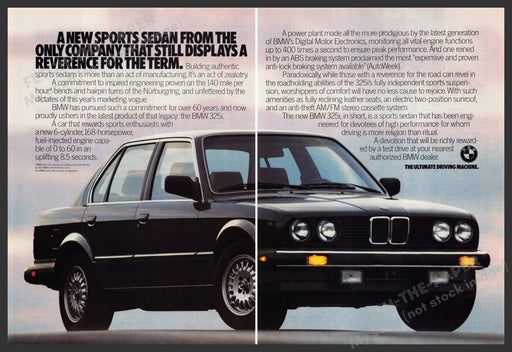 BMW 325i Car 1980s Print Advertisement (2 Page) Ad 1987 Sports Sedan Fetch-the-Paper